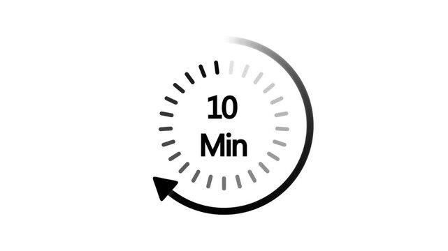 Ten Minute Timer with Arrow and Graduated Marks on White Background