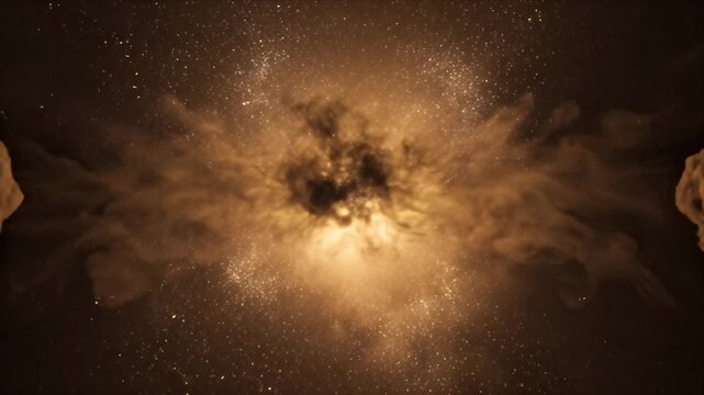 Abstract CGI Visualization of Dark Fog Symbolizing Fear Emerging from a Bright Sunlit Sky with Subtle Starry Background
