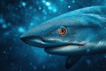 Extreme close-up of a shark head with focus on the eye