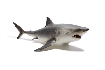 Obraz premium Great white shark side view, isolated on white background