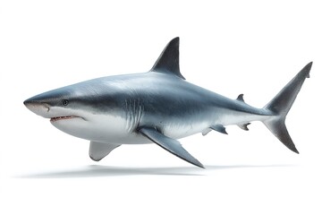 Obraz premium Great white shark side view, isolated on white background
