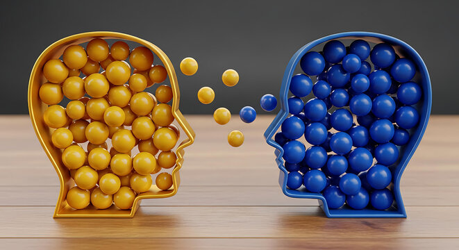 Abstract concept of communication and idea sharing between two distinct minds