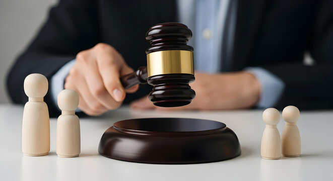 Judge's gavel striking sound block, symbolizing justice and legal decisions for families
