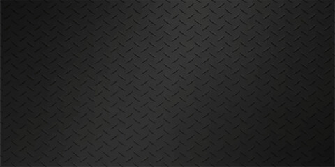 Seamless black leather texture background with a dark carbon fiber pattern and industrial metallic grid mesh design for a sleek gray steel material surface wallpaper