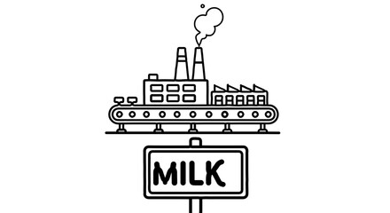 Obraz premium Minimalist line art illustration of a milk processing factory with a conveyor belt and a 