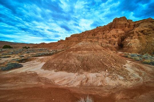 Cathedral Gorge Dramatic Red Rock Formations and Desert Landscape Under Blue Sky