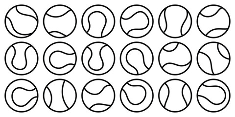 Tennis ball icon in linear and clipart style pack. Tennis ball icon set. Set of Tennis ball for sport, activity and game. Ball pictogram. Tennis ball sport collection. Flat minimal sport elements.  © HIKESTUDIO 9