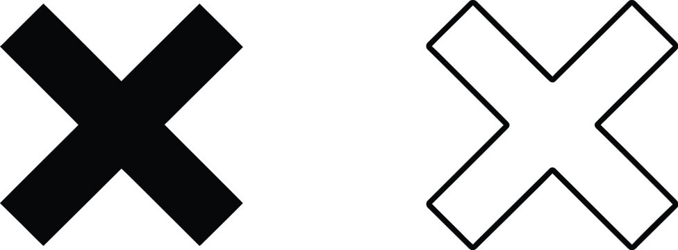 Black and white x marks symbol isolated on transparent background, Vector