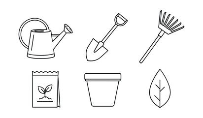 Monoline of gardening tools and watering shovel © AIGen Studio