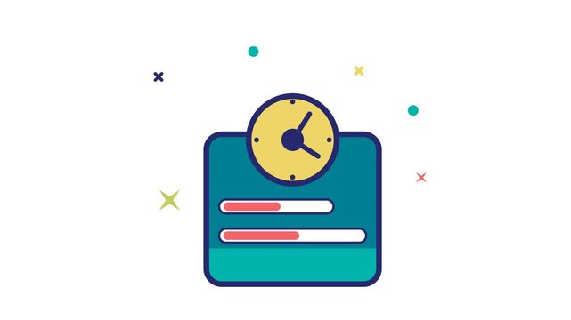 Clock and document icon animation &ndash; Rising graph and rotating clock