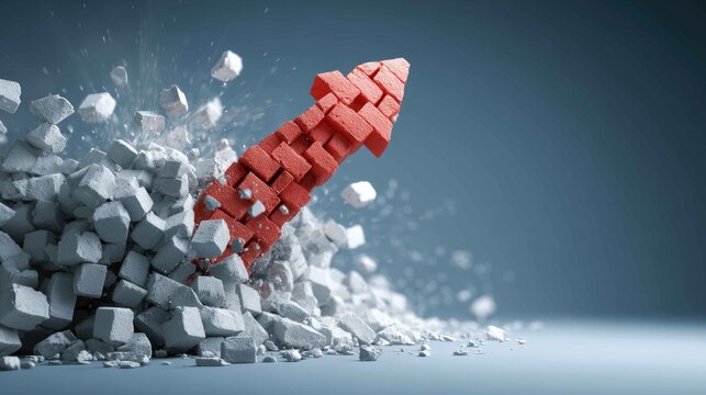 Red Arrow Breaking Through White Blocks Symbolizing Growth Potential