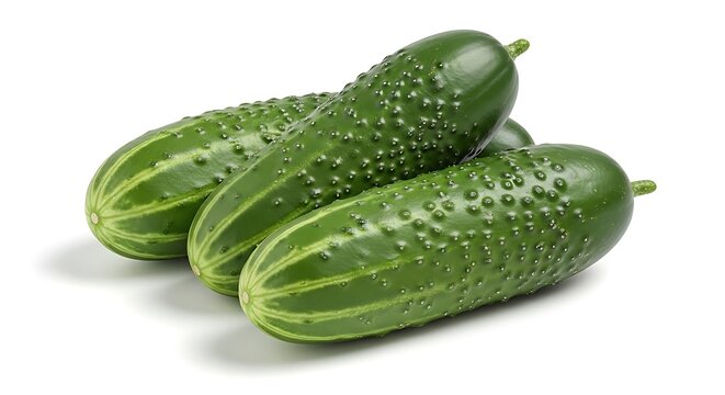 Fresh green cucumbers with bumpy textured skin displayed together. concombres