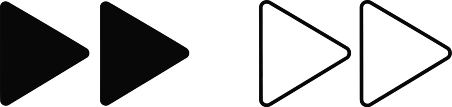 Black and white triangle play buttons isolated on transparent background, Vector