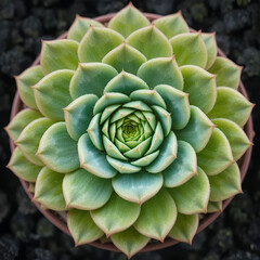 Obraz premium Exotic hybrid succulent plants. Top view of an Echeveria gibbiflora Caronculata rosette of green leaves with many caruncles.