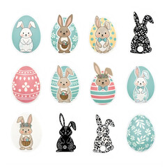 A collection of various cute animals and objects in circular frames isolated on transparent background