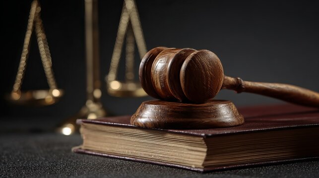 Judge's hammer rests on law book, balanced scales nearby. This shows how courts are protected, and how fair legal choices are made.