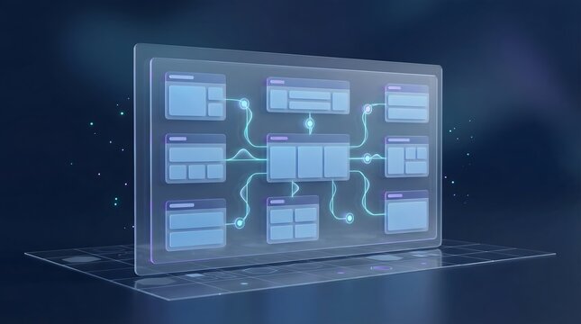 A modern graphic visualization representing business leaders monitoring digital operations and automated systems through a centralized technology dashboard.

