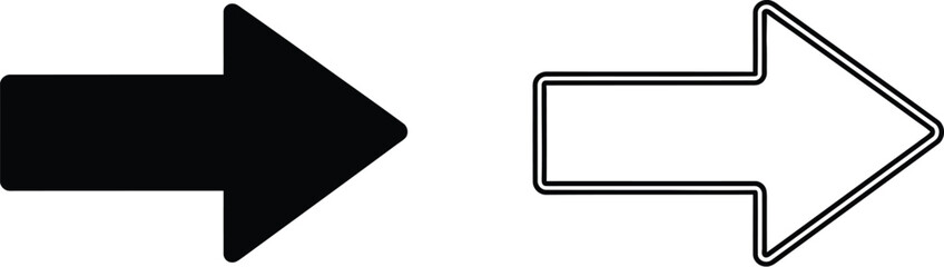 Black and white arrows pointing right directional symbols isolated on transparent background, Vector