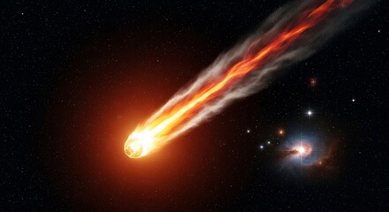 Obraz premium Fiery Meteor Streaking Through Space - A Celestial Spectacle.