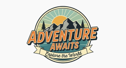 Fototapeta premium Adventure Awaits: Explore the world and embrace new horizons with this inviting graphic. The design captures the essence of exploration, the allure of distant landscapes.