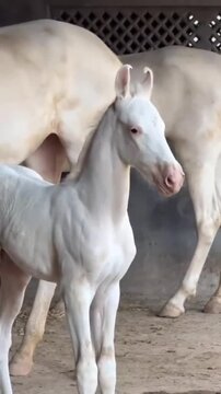 white horse with foal in background