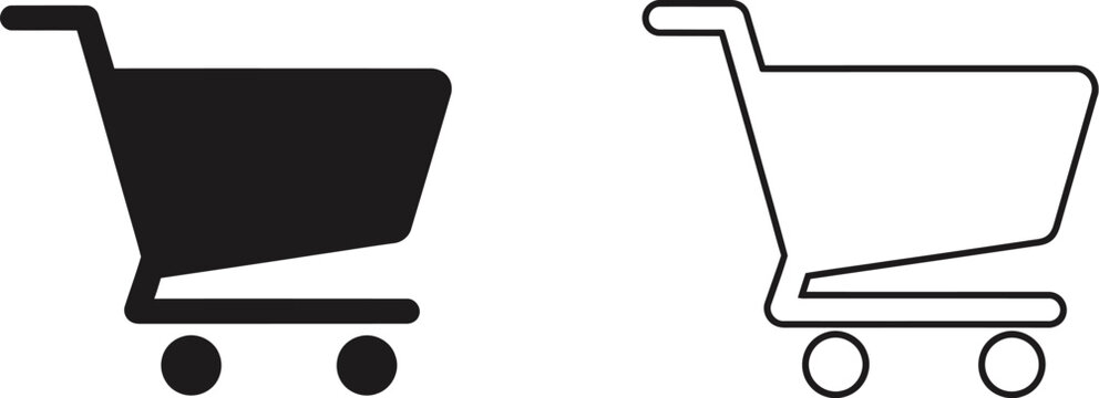 Shopping carts black and white icons isolated on transparent background, Vector