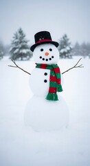 Obraz premium Festive Snowman in Winter Wonderland with Scarf and Top Hat.