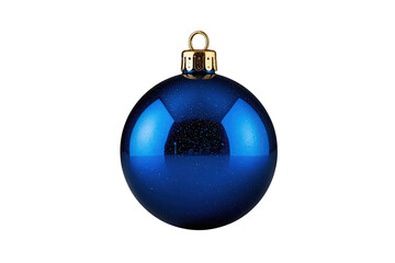 Blue christmas bauble hanging with gold cap, shiny holiday decoration element on transparent background