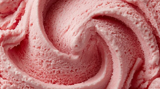 Sweet pink ice cream is shown in a close-up picture.