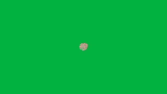 Green screen animation transition of a collection of cream muffins enlarging, moving, spreading, and covering the screen