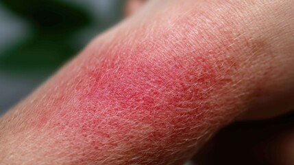 Fototapeta premium Close-Up of Red Irritated Skin on Human Arm with Fine Hair