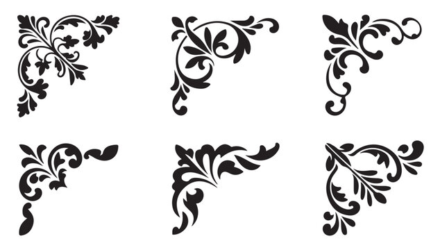 Vintage floral corner borders set with classic swirl ornaments and elegant leaf illustrations