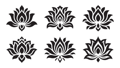 Set of black lotus flowers. collection of decorative elements with floral motif isolated © MDIKRAM