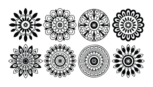 Simple flower mandala collection for decorative design elements circular ornament vector art
