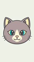 Fototapeta premium Cartoon grey cat face closeup.