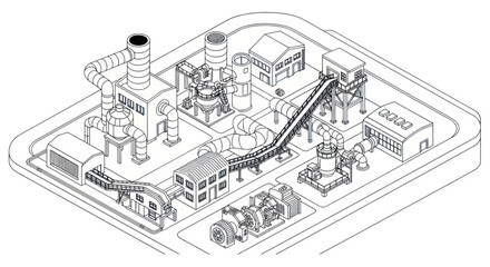 Fototapeta premium Detailed Isometric View of a Steel Manufacturing Plant Layout.