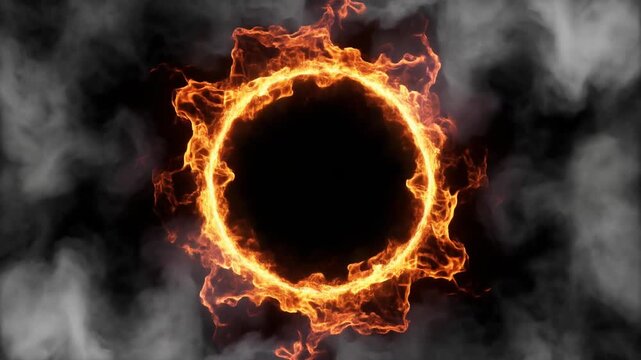 fiery ring of fire smoke animation sequence.