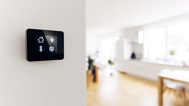 Modern smart thermostat on a wall