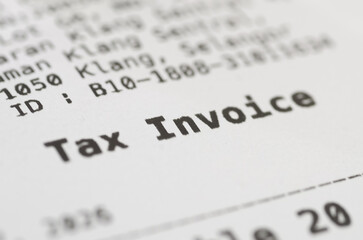 Close Up of Tax Invoice Document receipt
