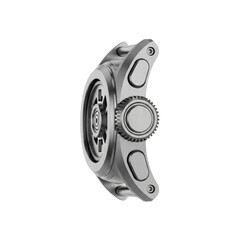 Modern digital watch casing close-up isolated on black background