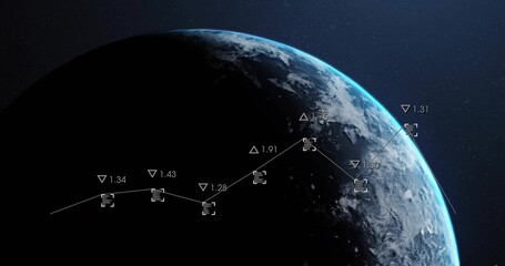 Fototapeta premium Displaying planetary disk with clouds, lit limb and terminator in space, showing data line, labels