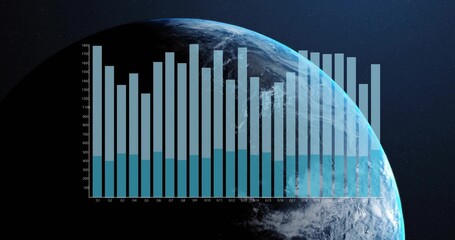Fototapeta premium Displaying translucent bar chart overlaying planet horizon in space, showing y-axis and G1-G30