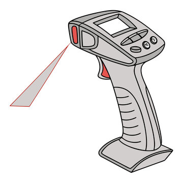 Infrared thermometer gun with red laser pointer on white background temperature measurement