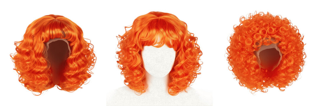 Vibrant Orange Curly Wig Set - Short Ginger Afro & Wavy Bob Costume Hair with Bangs - Synthetic Heat Resistant Fiber for Cosplay, Halloween, Drag Queen & Festive Party Celebrations