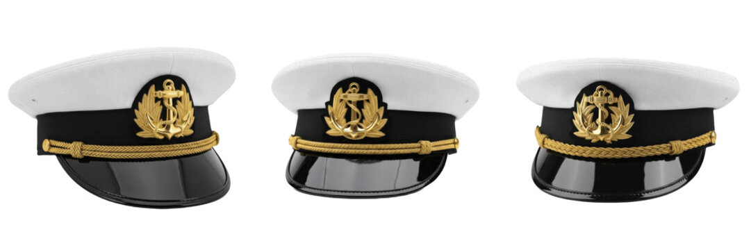 Premium Captain's Hat Set - Nautical Skipper Merchant Marine Peak Caps with Gold Embroidery & Adjustable Strap - White Navy Sailor Uniform Headwear for Costume, Yachting & Cosplay
