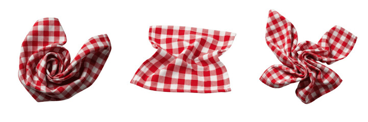 Obraz premium Red and White Gingham Napkin Set - Crumpled Plaid Checkered Fabric for Picnic, Kitchen Decor & Food Photography - Folded Cotton Tea Towel Tableware Accents for Rustic Dining Theme
