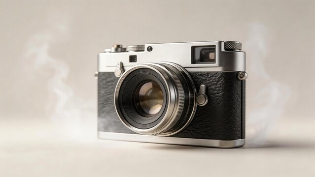 Vintage camera with lens and smoke