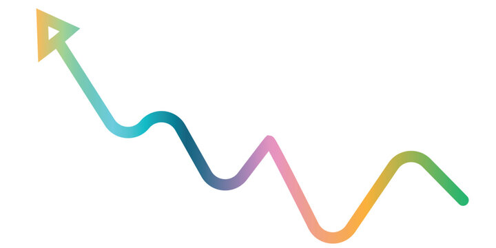 Colorful Gradient Arrow Growth Line Icon Isolated on Transparent Background, Abstract Rainbow Upward Trend Arrow, Business Growth Chart Line Symbol Design Element