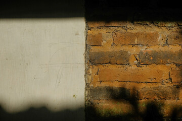 Background of two parts of plastered and brick walls. For graphic design, 3D rendering and banners
