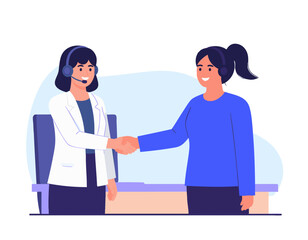 Fototapeta premium flat vector illustration of friendly customer service representative greeting customer